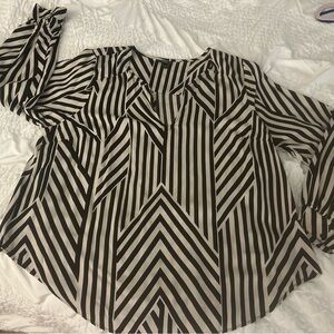 Torrid Black and White Geometric Striped Blouse